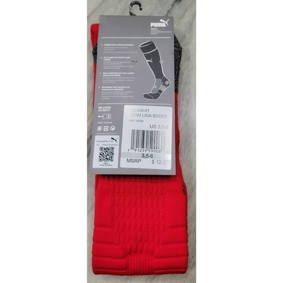 Puma Team Liga Red Knee High Socks Size US 3.5-6 - Picture 5 of 9